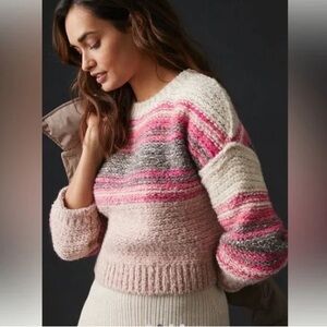 Pilcro Pink and Gray Striped Sweater
